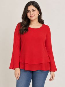 Chic Red Layered Long Sleeve Top