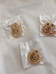 Elegant Gold Pearl &amp; Crystal Earrings ( 3 pieces)
