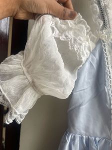 Elegant Blue &amp; White Lace Gown