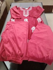 Embroidered Maroon Velvet Kurta set