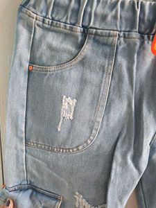 Distressed Light Wash Cargo Jeans