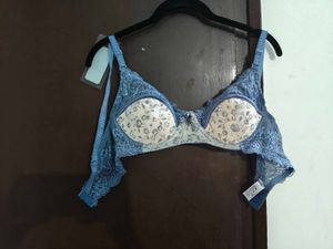 Blue Floral Lace Bra