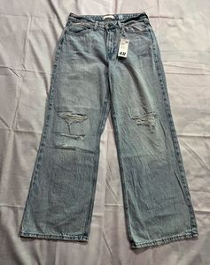 H&M Light Wash Ripped Wide Leg Jeans