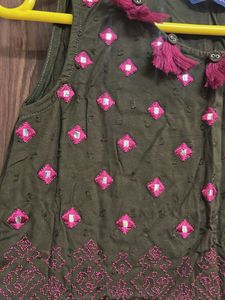 Olive Green Embroidered Maxi Dress