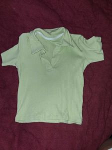 Light Green Ribbed Collared Top