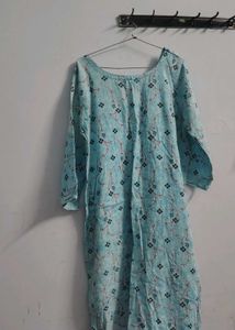 Light Blue Printed Kurta cotton 3xl