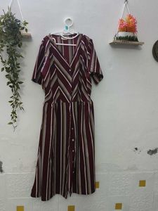 PlusS Striped Maroon  Button-Down Midi Dress