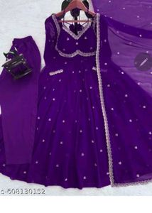 Elegant Purple Embroidered Gown