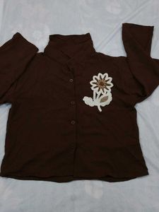 Brown Embroidered crop top