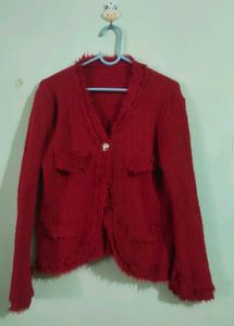 Red Textured Button-Up cardigan