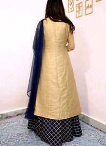 cotton silk Gold &amp; Navy Blue Lehenga Set
