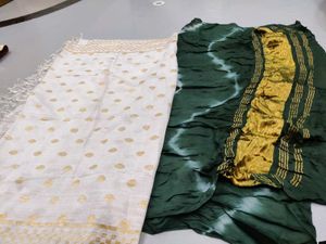 Elegant White & Green Dupatta Set