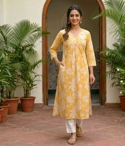Yellow Floral Print Kurta