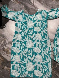 Teal Floral Print Kurta
