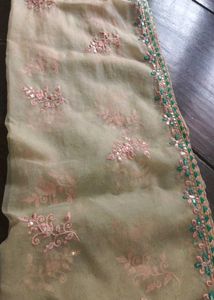 Organza peach colour duppata with  embroidery