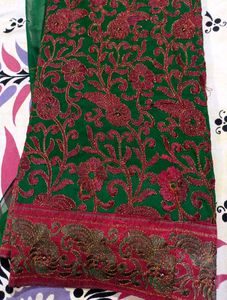 Royal Green Designer Saree with Embroidered Blouse