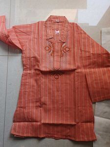 Boy's Striped Embroidered Kurta set