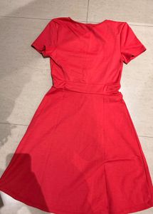 Red V-Neck Casual Dress