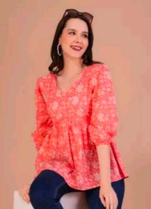 Chic Orange Floral Tunic Top
