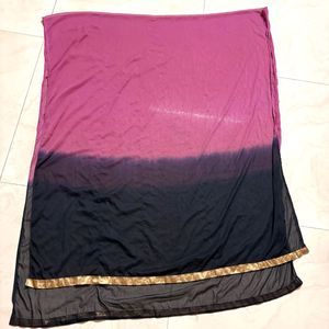 Ombre Pink & Black Dupatta with Gold Border