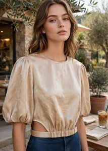Stylish velvet Crop Top with cutout detailing