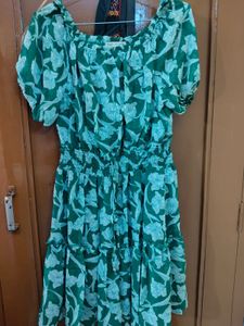 Green Floral Print Tiered Dress