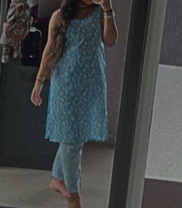 Sky Blue Floral Print Kurta Set