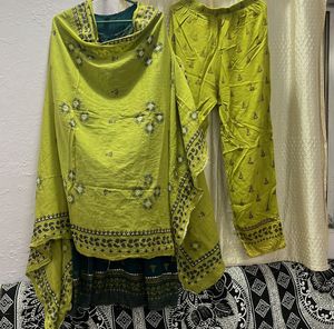 Teal &amp; Lime Green Ethnic Kurta Set