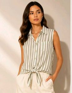 Jean Pascale Sleeveless Tie-Front Blouse