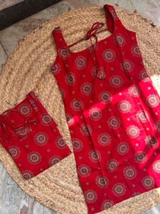 Red Printed Kurta Set