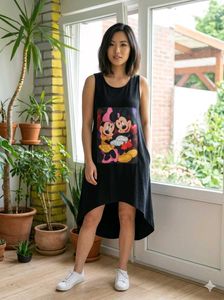 Cute Mickey & Minnie Mouse Black Dress