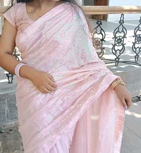 Sparkly Pink Sequin saree