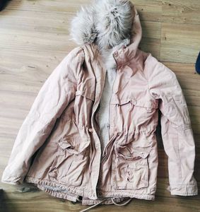 Pink Parka Jacket with Fur Hood