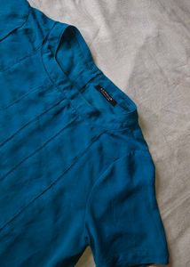 Teal Pleated Short Sleeve Top