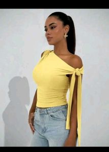 Yellow One Shoulder Tie Top