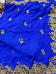 Blue Elegent Saree With Golden Zari Work