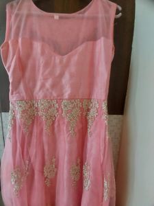 Elegant Pink &amp; Gold Anarkali Dress,Gown