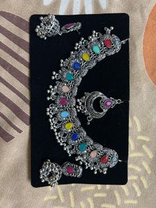 Multicolor oxidized silver set (Necklace, earrings