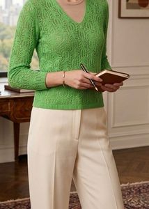Green Knit V-neck Long sleeves top