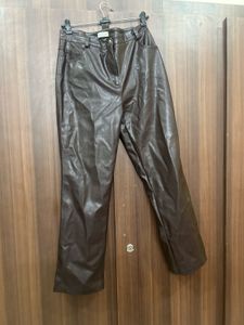 Women's Brown Faux Leather Flare Pants
