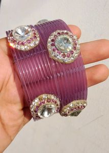 Exquisite Purple Bangles with Crystal Embellishmen