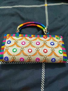 Embroidered Clutch Bag with Mirror Work