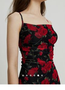 Chic Rose Print Ruched Maxi Dress