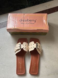 Dressberry Cream Buckled Flats (with box)