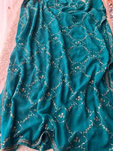 Elegant Navy Blue Kurta Set with Teal Dupatta