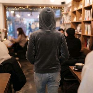 Grey Velvet Hoodie with Butterfly Detail