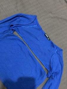 Blue Long Sleeve Crop Top