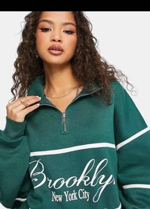 Bershka Green Brooklyn New York City Sweatshirt