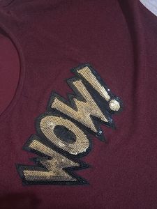 Burgundy "Wow!" Sequin T-Shirt