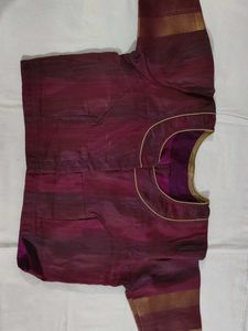 Maroon Saree Gold Border with stitch